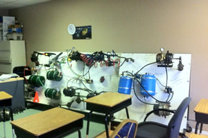 Q endorsement airbrake course classroom including working model of airbrake.